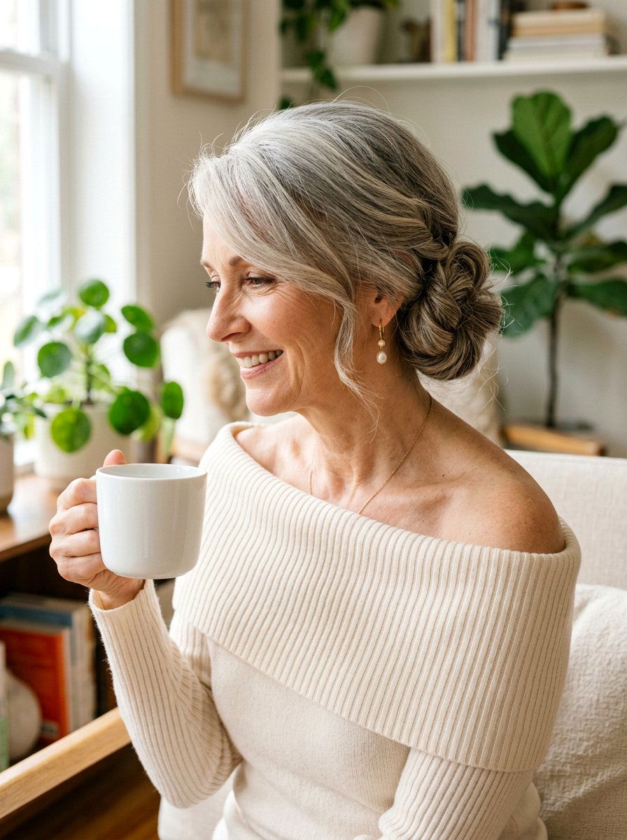 Side Swept Low Bun - 20 classy low bun hairstyle for older women - 20 classy low bun hairstyle for older women