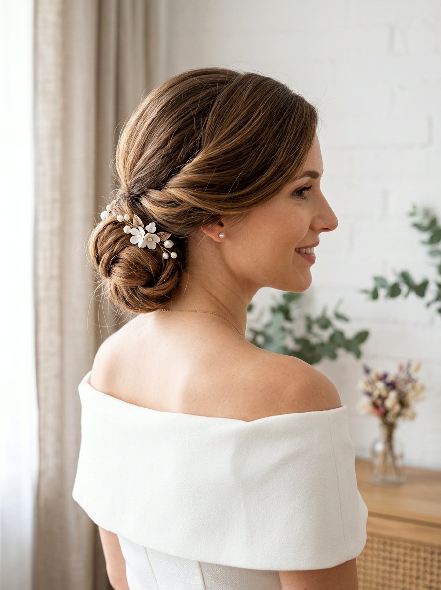 Side Swept Low Bun - 20 rainy day bun hairstyle - 20 rainy day bun hairstyle