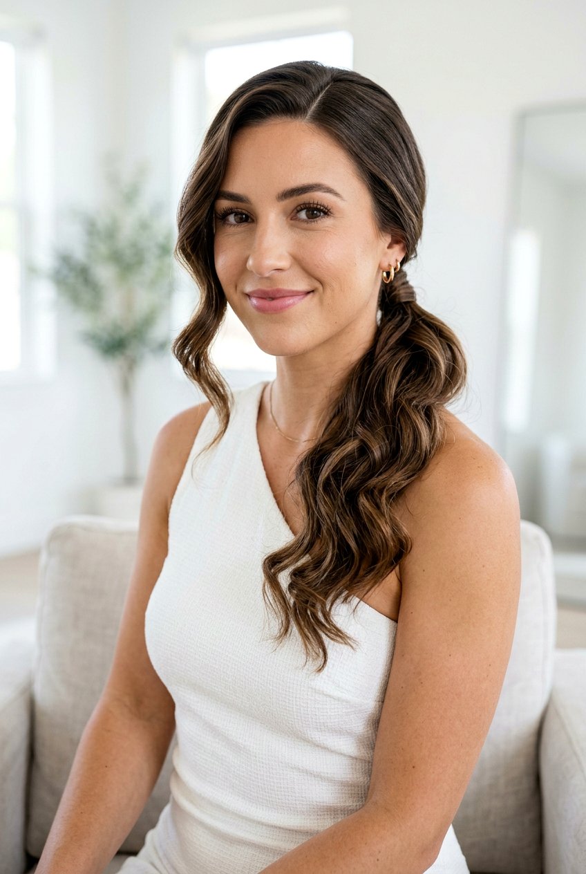 Side Swept Low Ponytail - 20 vacation dinner hairstyles - 20 vacation dinner hairstyles