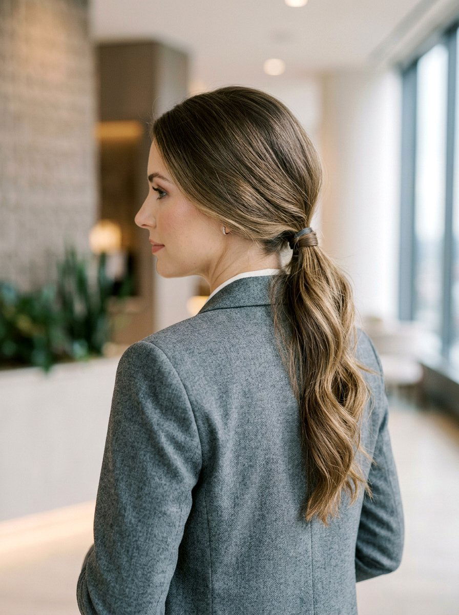 Side Swept Low Ponytail - 20 office hairstyle for thick coarse hair