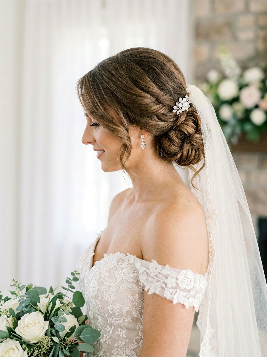 Side Swept Low Updo With Veil - 20 veil friendly wedding updo - 20 veil friendly wedding updo