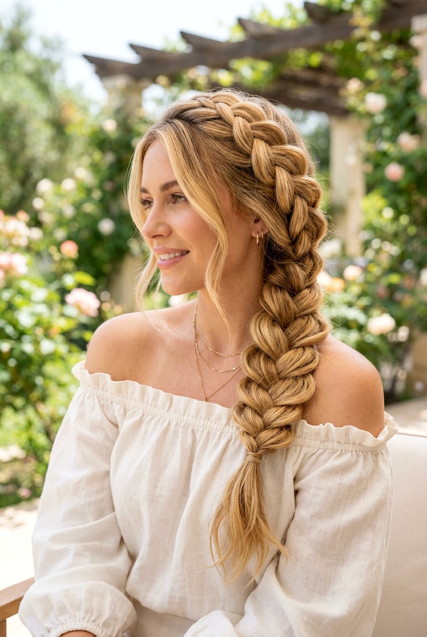 Side Swept Mermaid Braid - 20 beach day braid hairstyle - 20 beach day braid hairstyle