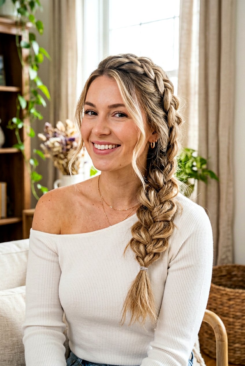 Side Swept Messy Dutch Braid - 20 messy dutch braid hairstyle - 20 messy dutch braid hairstyle