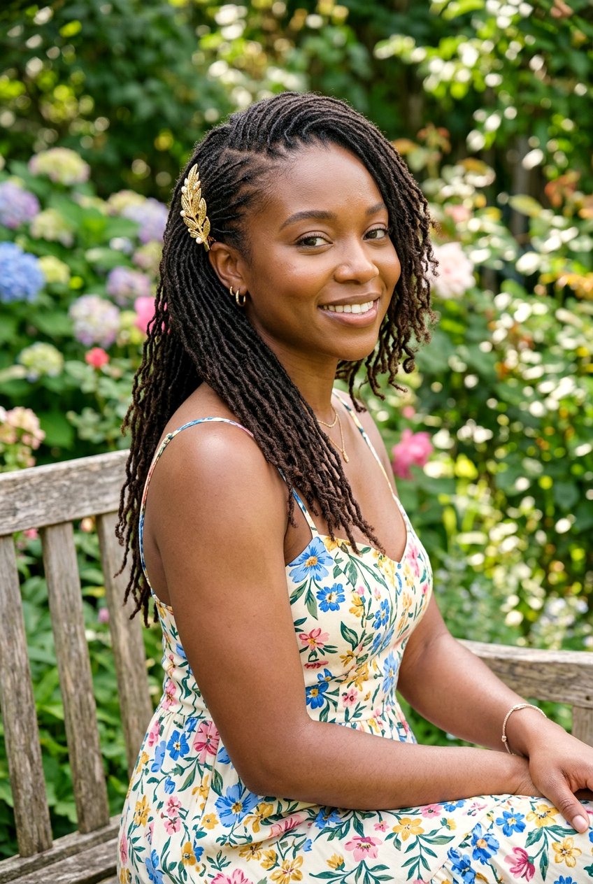 Side Swept Microlocs - 20 microlocs hairstyle ideas - 20 microlocs hairstyle ideas