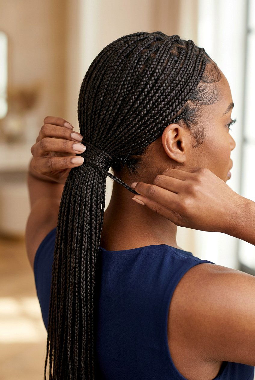 Side Swept Mini Braids Ponytail - 20 mini braids ponytail for natural hair - 20 mini braids ponytail for natural hair