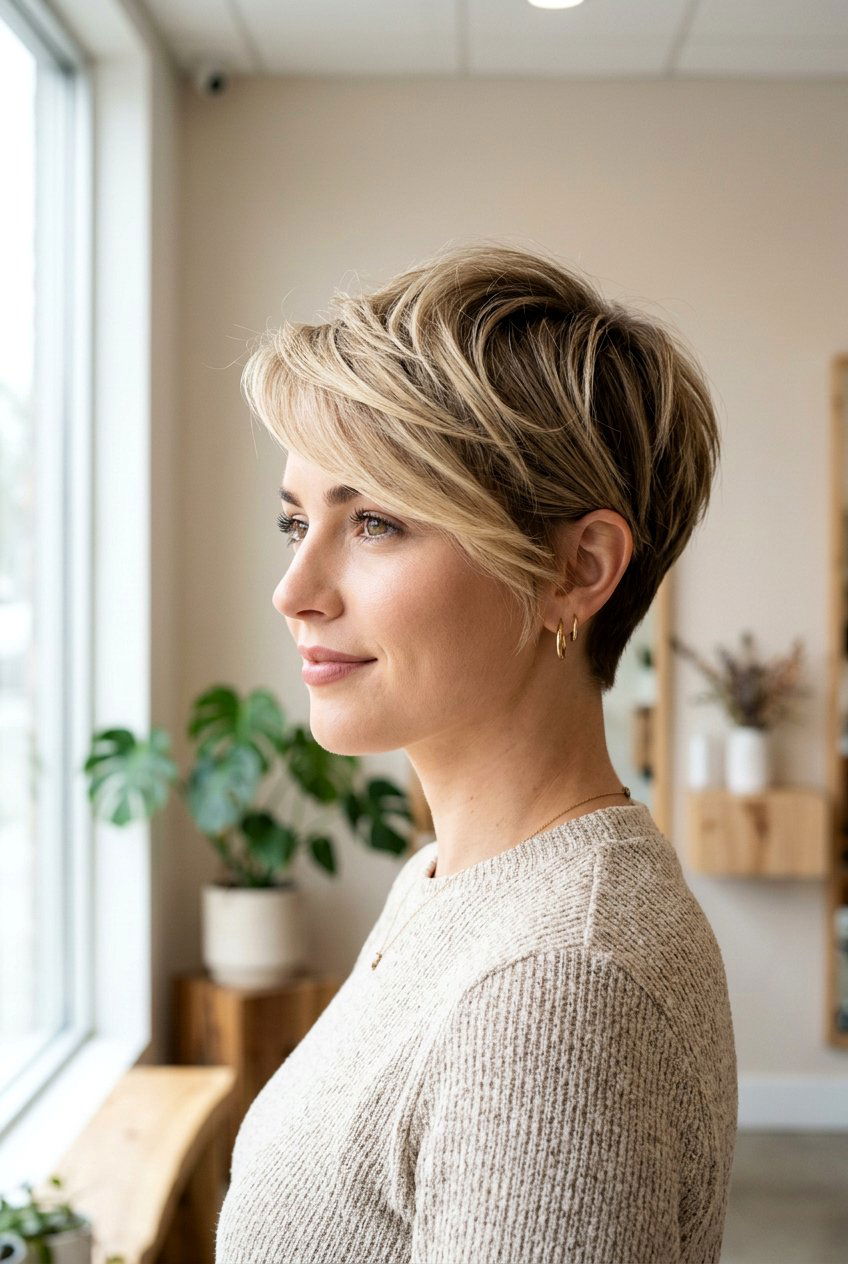 Side Swept Pixie - 20 easy care short hairstyles - 20 easy care short hairstyles