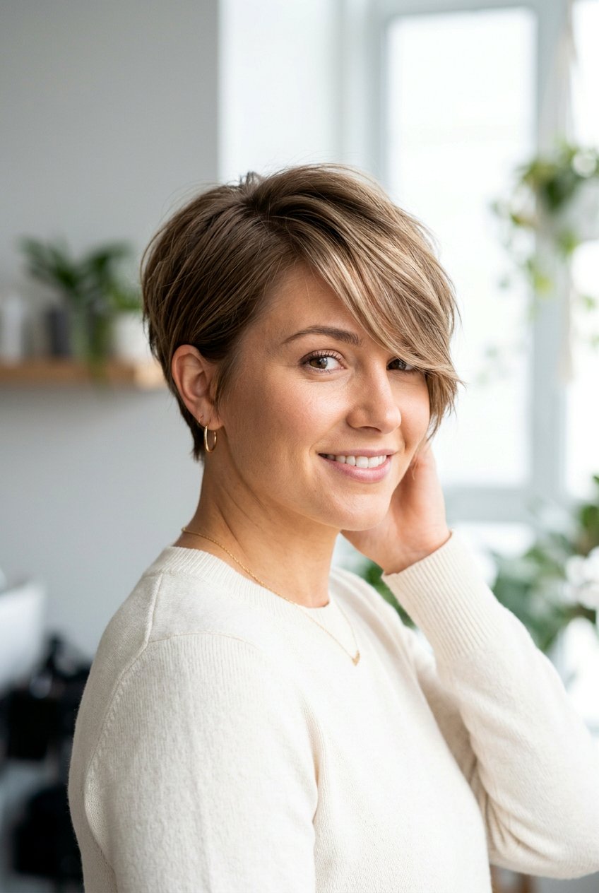 Side Swept Pixie - 20 easy short hairstyles for busy women - 20 easy short hairstyles for busy women