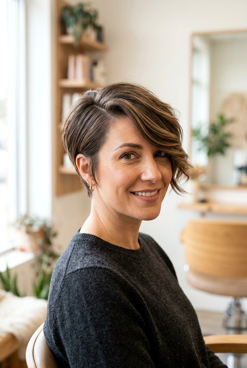 Side Swept Pixie - 20 short hairstyles for fine hair - 20 short hairstyles for fine hair