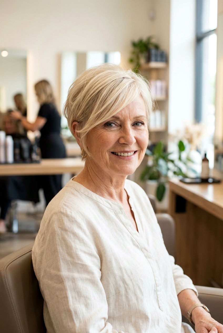 Side Swept Pixie - 20 short hairstyles for women over 70 - 20 short hairstyles for women over 70