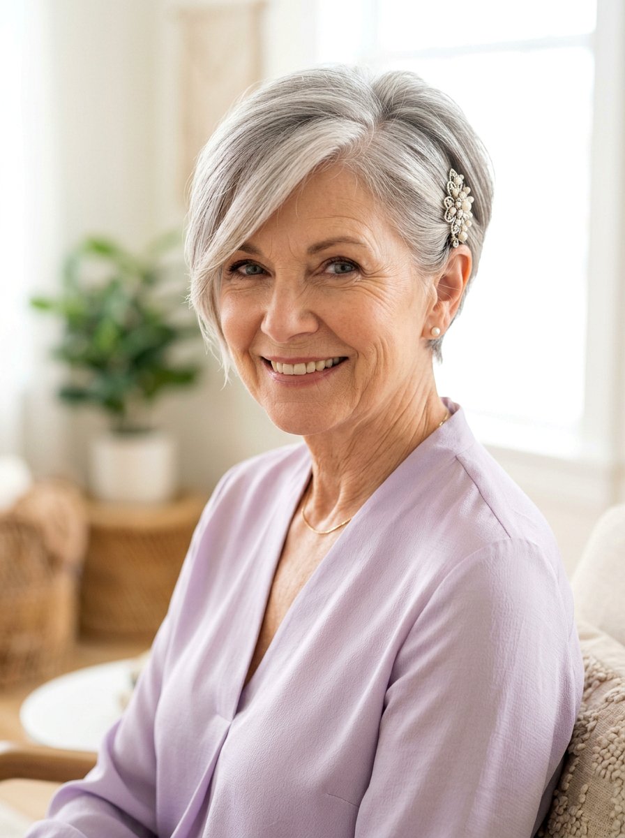 Side Swept Pixie Cut - 20 wedding guest pixie hairstyle for older women - 20 wedding guest pixie hairstyle for older women