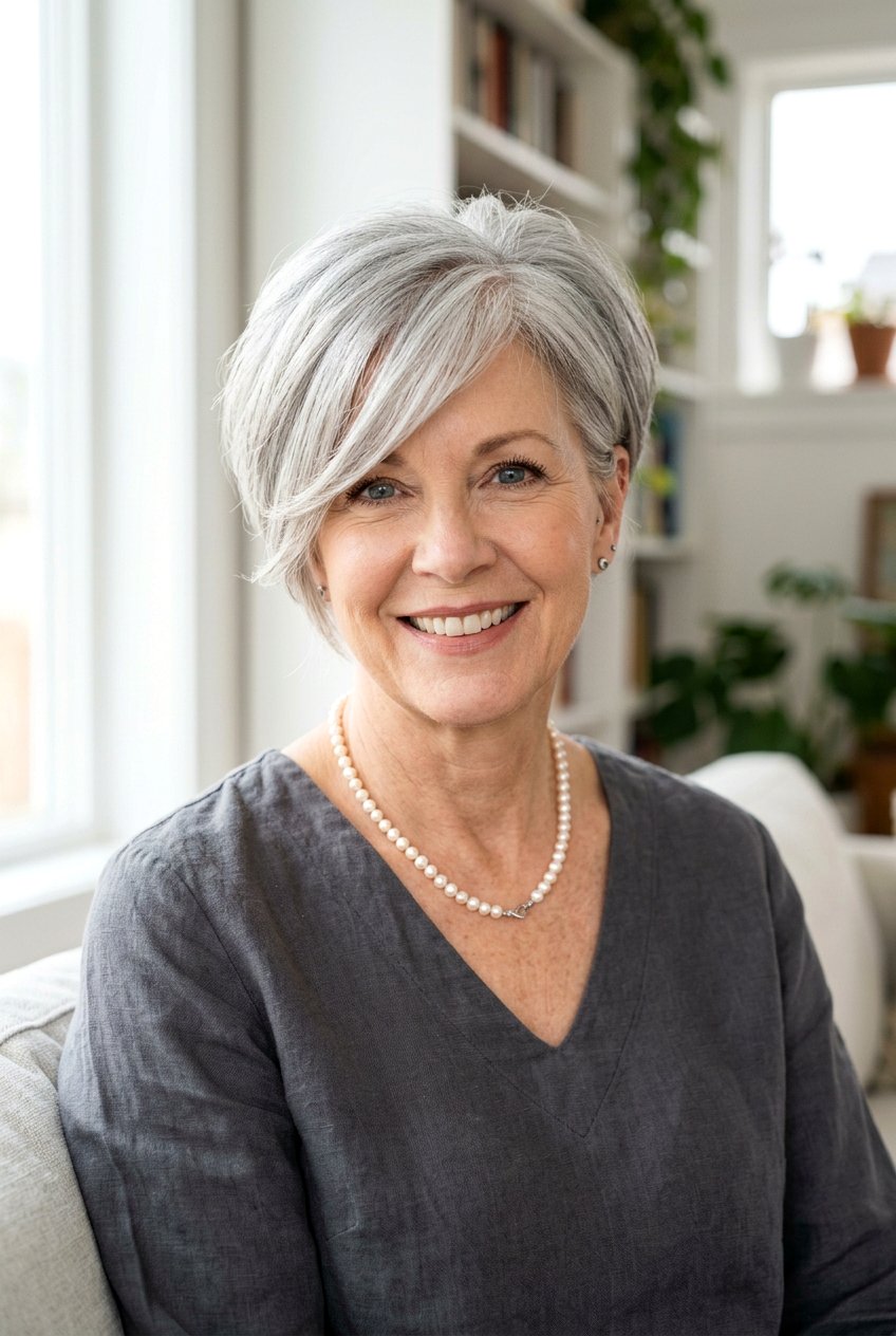 Side Swept Pixie Gray Hair - 20 hairstyles for women with naturally gray hair - 20 hairstyles for women with naturally gray hair