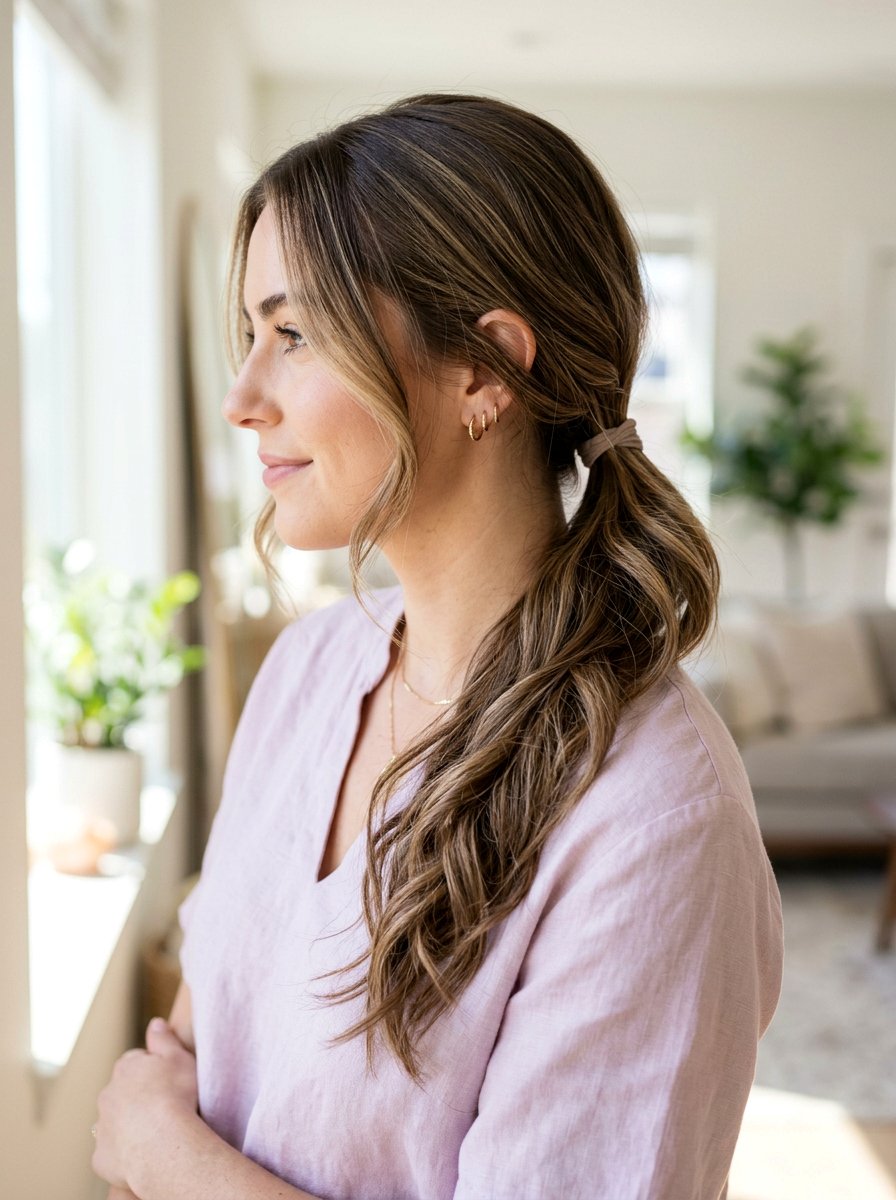 Side Swept Ponytail - 20 simple hairstyle for beach trip - 20 simple hairstyle for beach trip