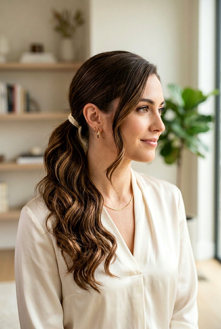 Side Swept Ponytail - 20 corporate ponytail hairstyle - 20 corporate ponytail hairstyle