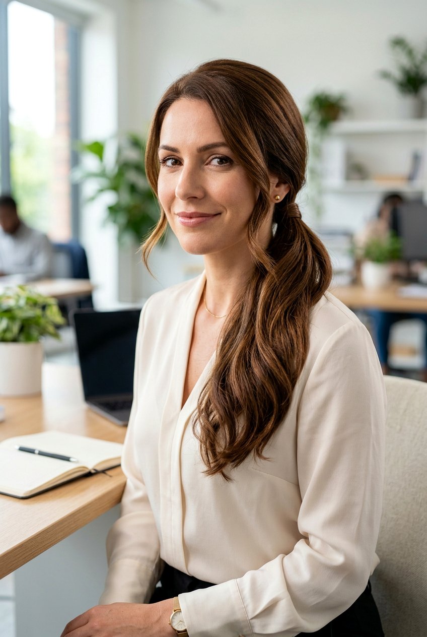 Side Swept Ponytail - 20 easy meeting hairstyle for women - 20 easy meeting hairstyle for women