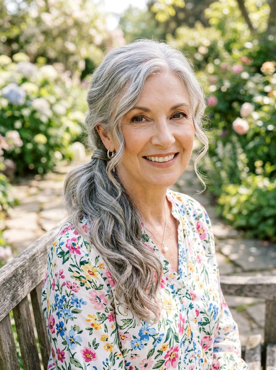 Side Swept Ponytail - 20 elegant ponytail hairstyle for older women - 20 elegant ponytail hairstyle for older women