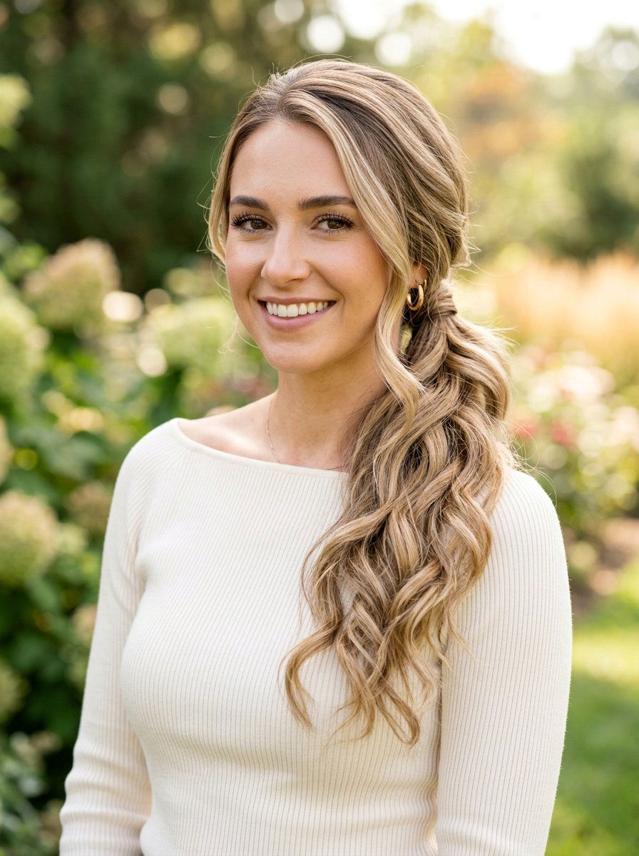 Side Swept Ponytail - 20 office hairstyle with minimal effort - 20 office hairstyle with minimal effort