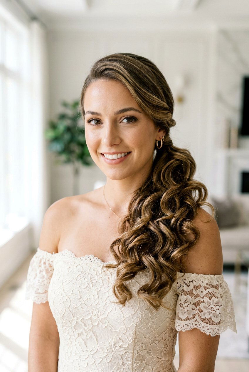 Side Swept Ponytail For Engagement Shoot - 20 engagement photo ponytail hairstyle - 20 engagement photo ponytail hairstyle