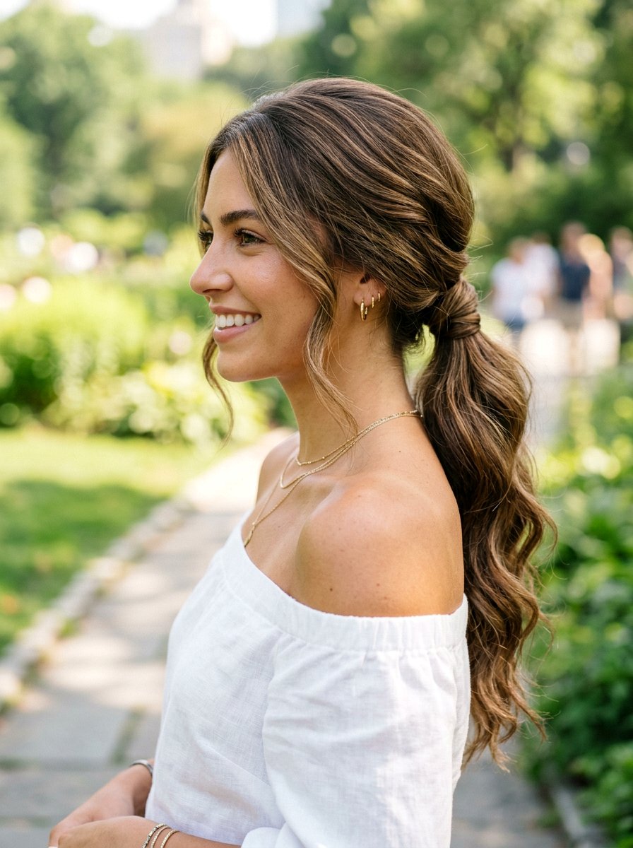 Side Swept Ponytail For Fine Hair - 20 easy hairstyle for long fine straight hair - 20 easy hairstyle for long fine straight hair