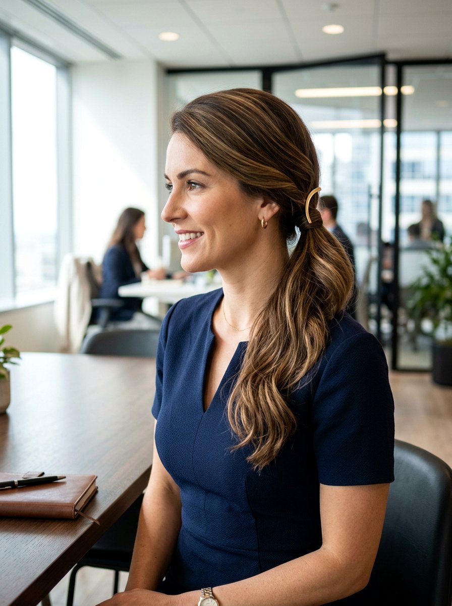 Side Swept Ponytail With Accessories - 20 interview hairstyle with side swept ponytail - 20 interview hairstyle with side swept ponytail