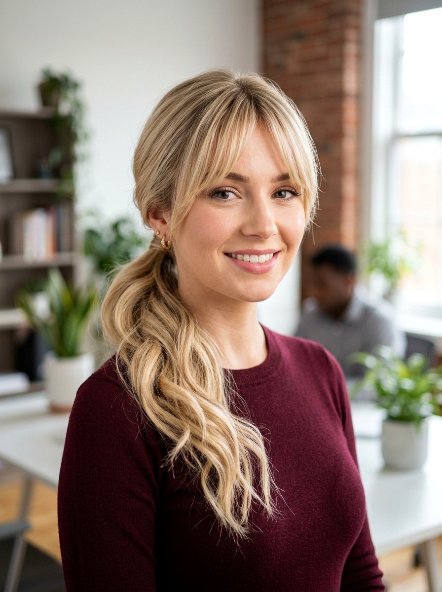 Side Swept Ponytail With Bangs - 20 interview hairstyle with side swept ponytail - 20 interview hairstyle with side swept ponytail