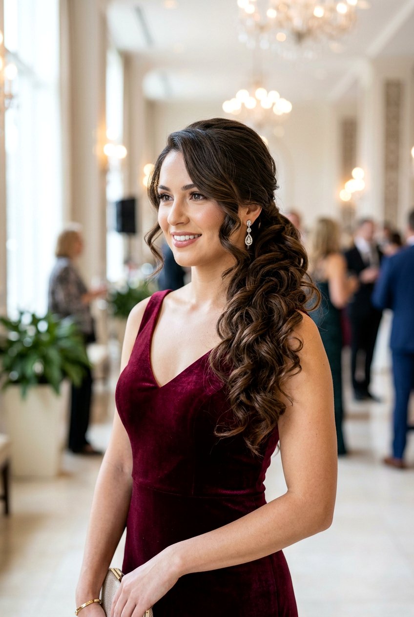 Side Swept Ponytail With Curls - 20 modern reception ponytail hairstyle - 20 modern reception ponytail hairstyle