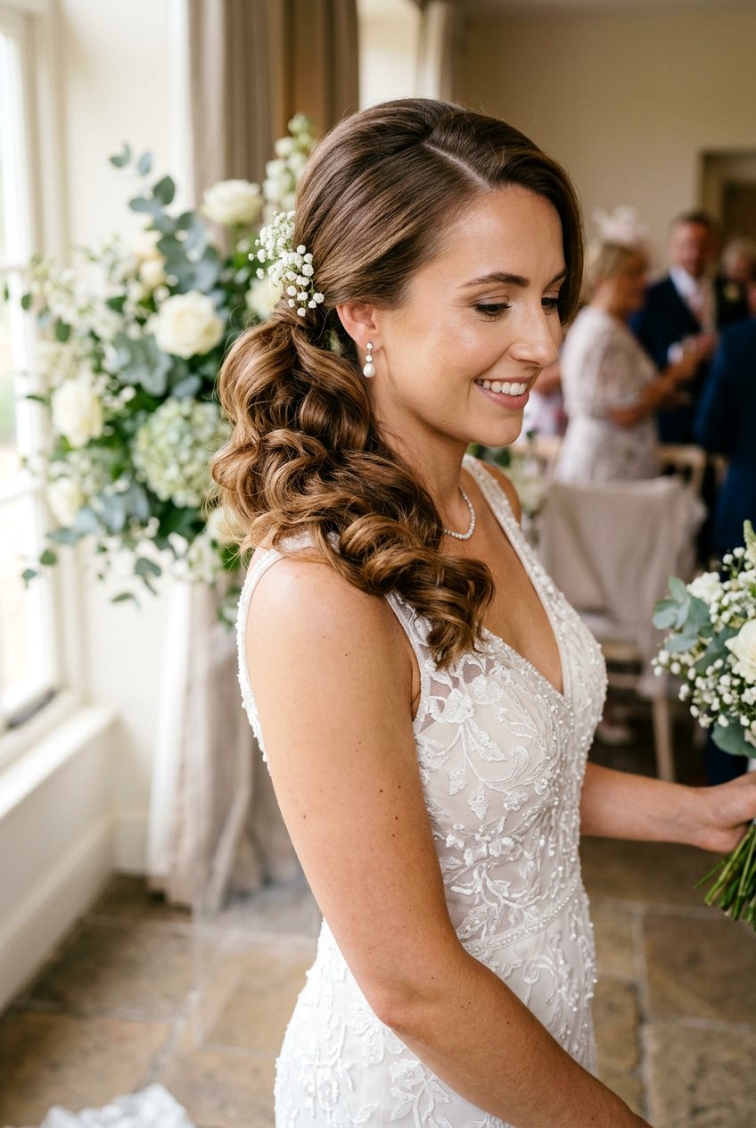 Side Swept Ponytail - 20 bridal hairstyle with side part - 20 bridal hairstyle with side part