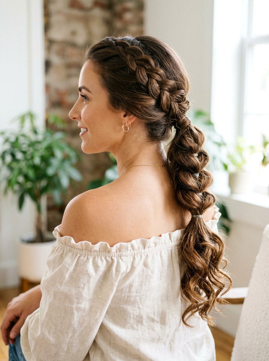 Side Swept Pull Through Braid Ponytail - 20 pull through braid ponytail - 20 pull through braid ponytail