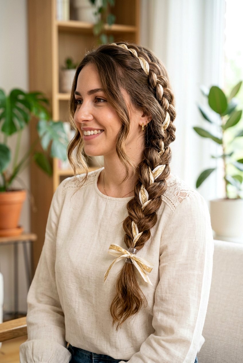 20 Stunning Ribbon Woven Braid Hairstyle Ideas You Must Try