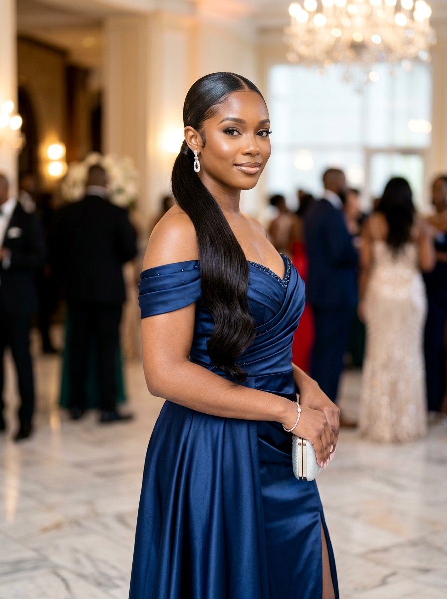 Side Swept Sleek Ponytail For Black Women - 20 sleek hairstyle for black women ponytail - 20 sleek hairstyle for black women ponytail