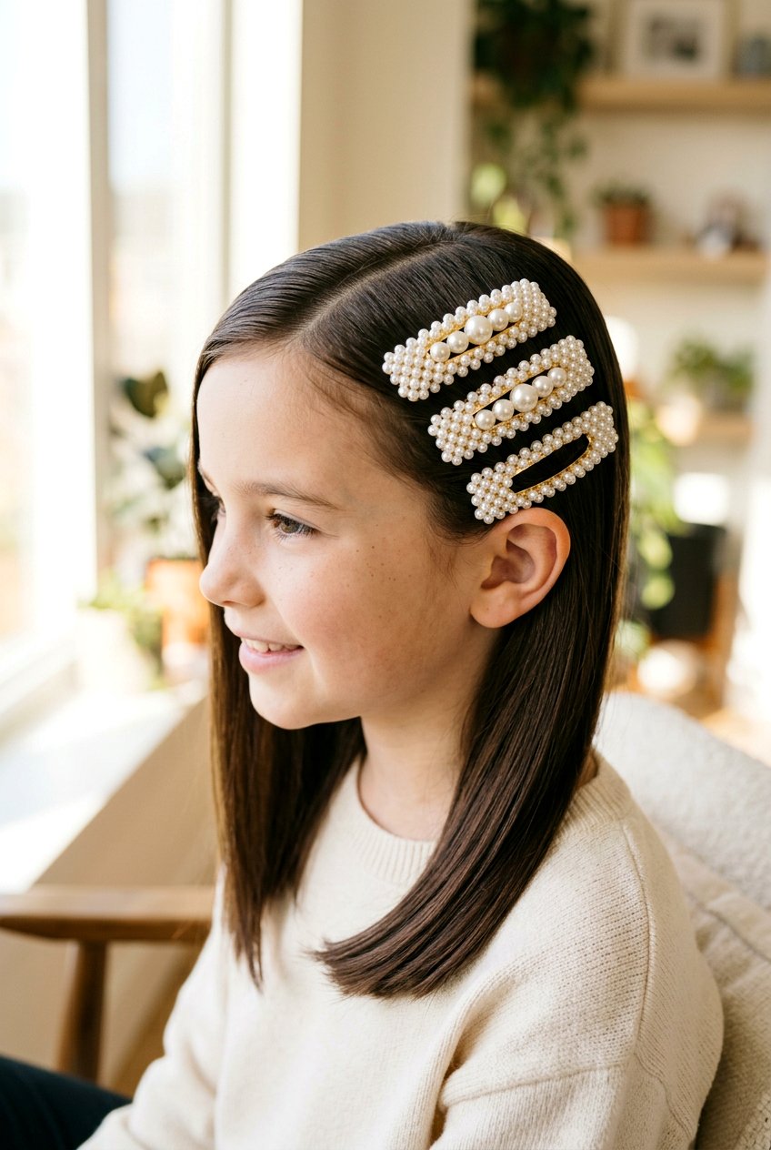 Side Swept Snap Clip Accent - 20 cute clip hairstyles for girls - 20 cute clip hairstyles for girls