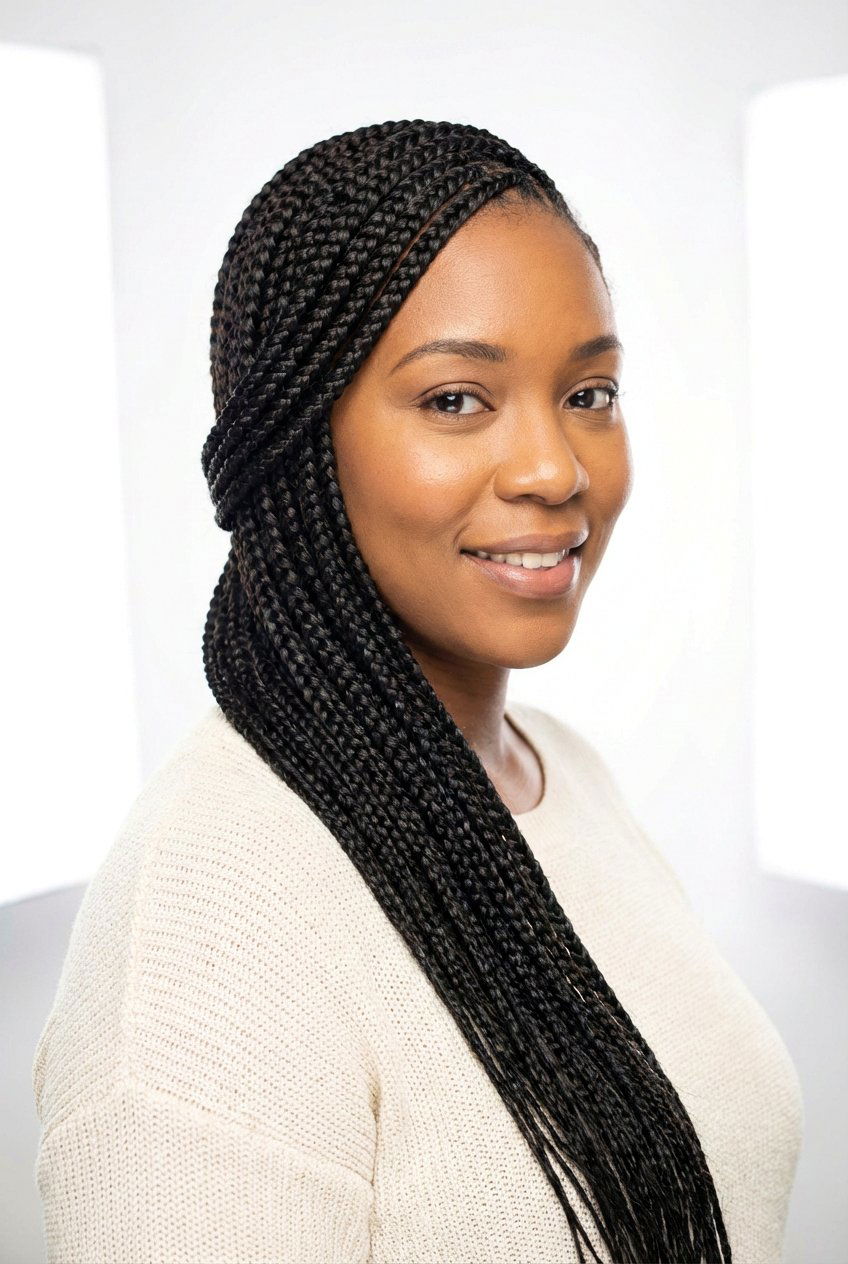 Side Swept Stitch Braids - 20 stitch braids hairstyles - 20 stitch braids hairstyles