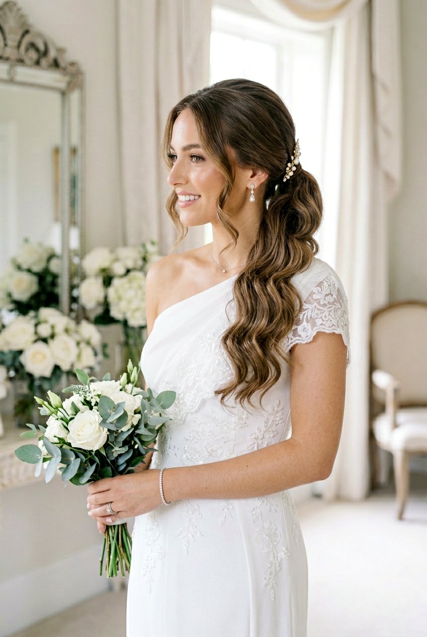 Side Swept Textured Ponytail - 20 bridal hairstyle with textured ponytail - 20 bridal hairstyle with textured ponytail