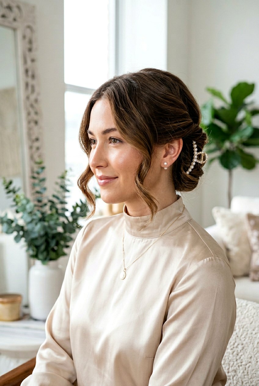 Side Swept Twist - 20 messy claw clip updo for medium hair - 20 messy claw clip updo for medium hair