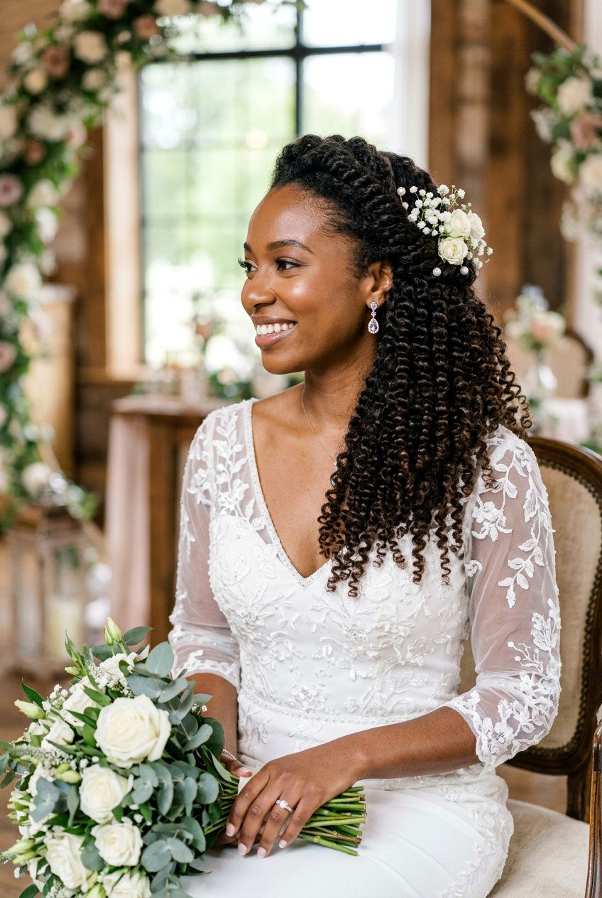 Side Swept Twist Out For Wedding - 20 natural bridal hairstyles for black women - 20 natural bridal hairstyles for black women