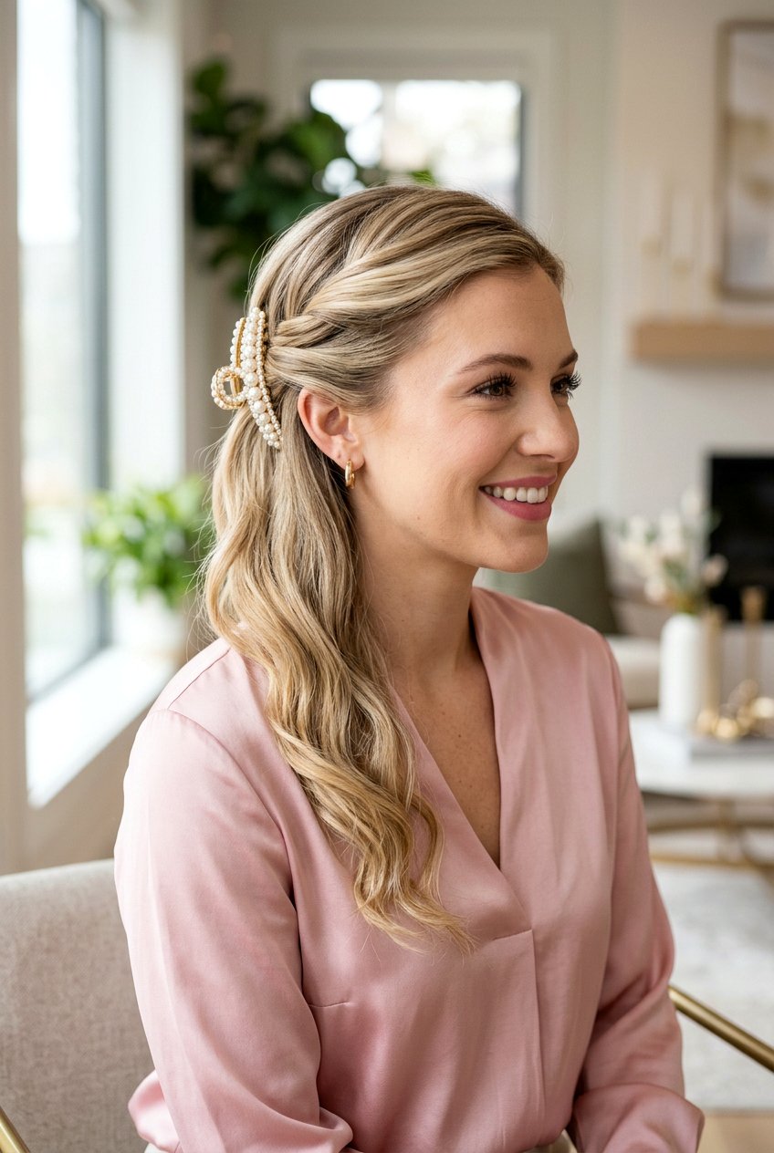 Side Swept Twist - 20 easy claw clip twist for school - 20 easy claw clip twist for school