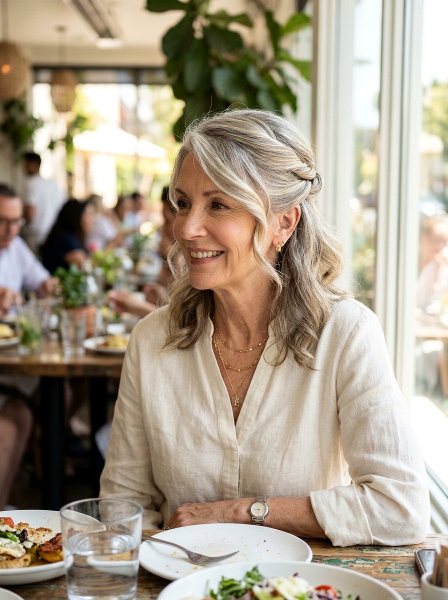 Side Swept Twisted Half Updo For Older Women - 20 side swept hairstyle for older women - 20 side swept hairstyle for older women