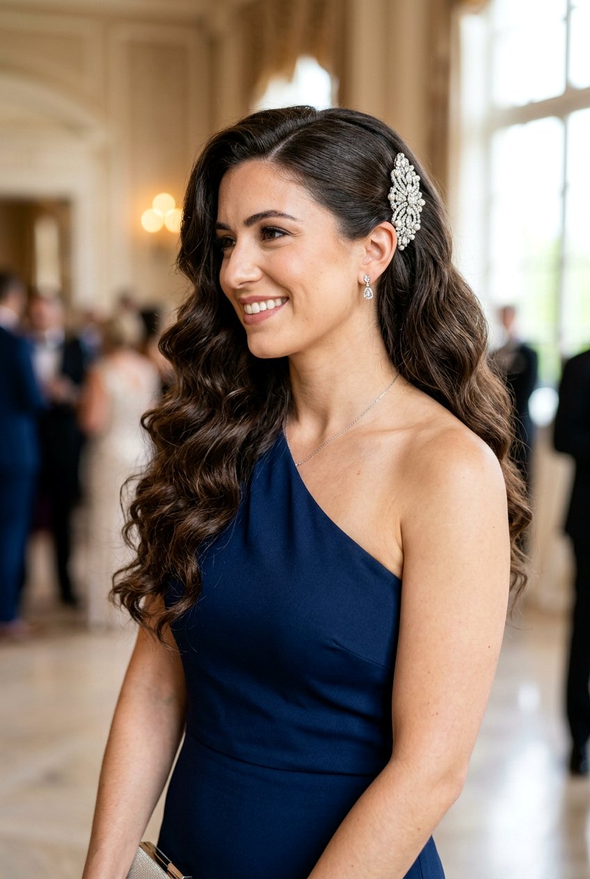 Side Swept Waves - 20 bridal hairstyle for thick wavy hair - 20 bridal hairstyle for thick wavy hair