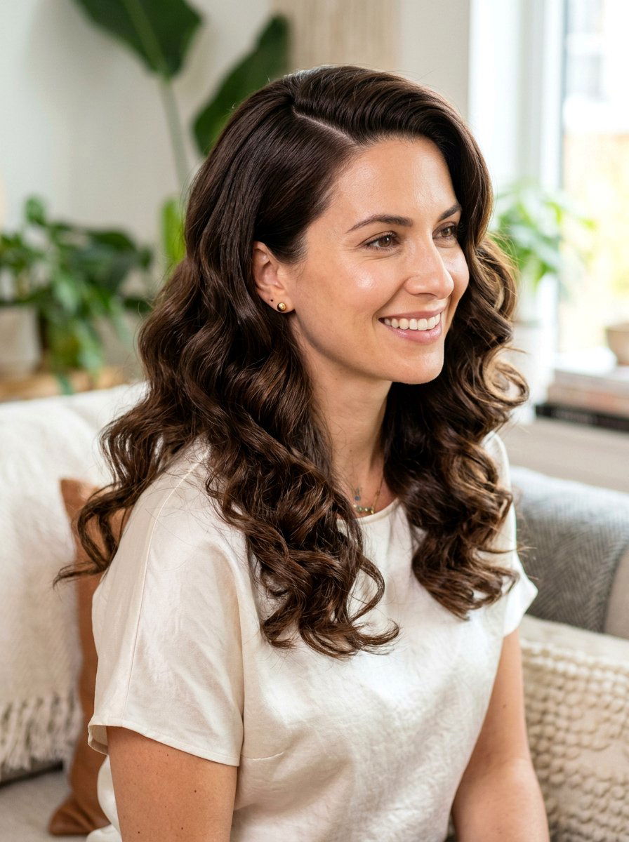 Side Swept Waves - 20 cute hairstyle for coffee date - 20 cute hairstyle for coffee date