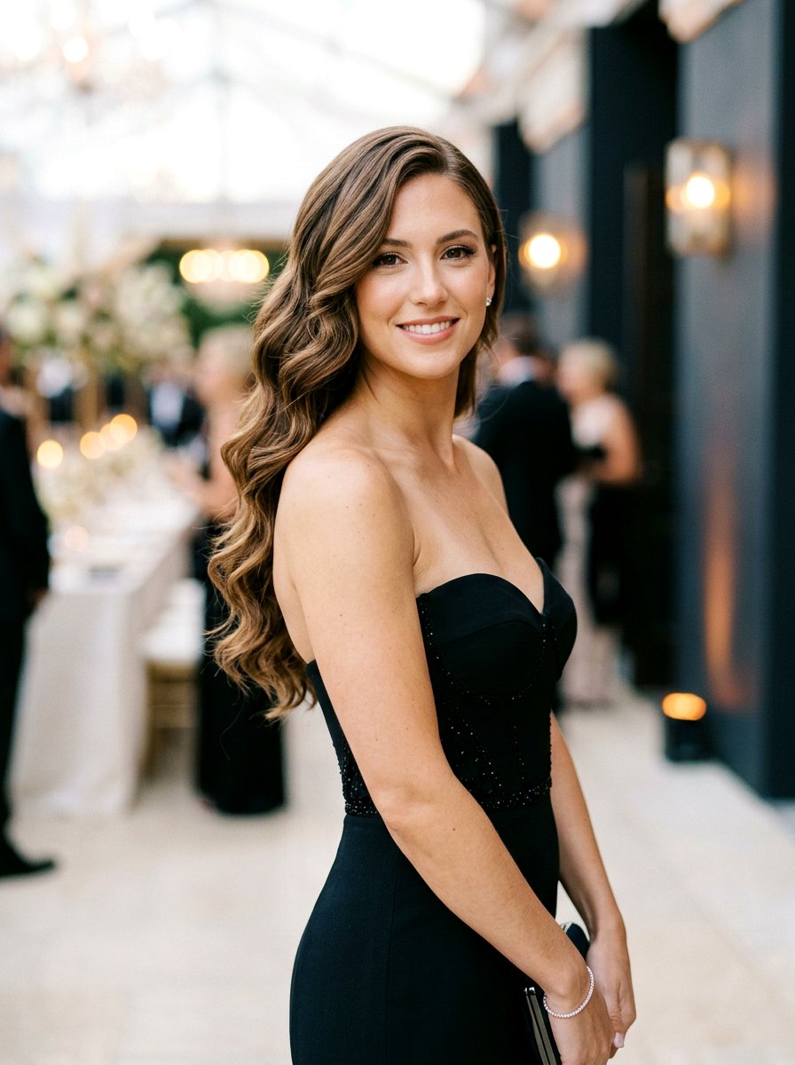 Side Swept Waves Medium Layered Hair - 20 party hairstyle for medium layers - 20 party hairstyle for medium layers