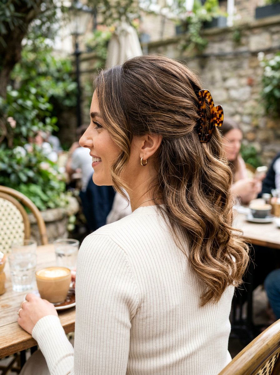 Side Swept Waves With Claw Clip - 20 date night hairstyle with side swept waves - 20 date night hairstyle with side swept waves