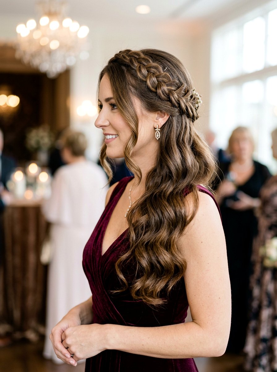Side Swept Waves With Crown Braid - 20 date night hairstyle with side swept waves - 20 date night hairstyle with side swept waves