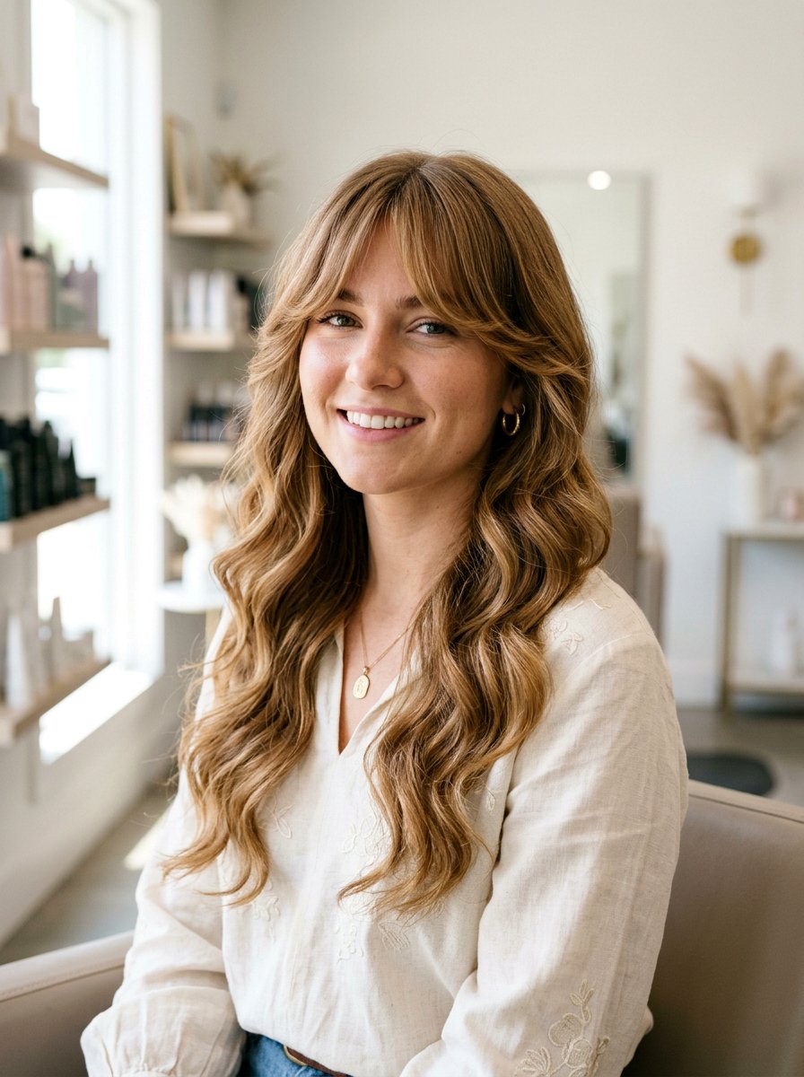 Side Swept Waves With Curtain Bangs - 20 date night hairstyle with side swept waves - 20 date night hairstyle with side swept waves