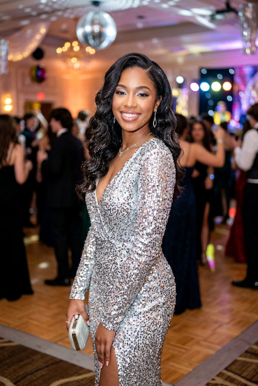 Side Swept Waves With Glitter - 20 prom hairstyle with side swept waves - 20 prom hairstyle with side swept waves