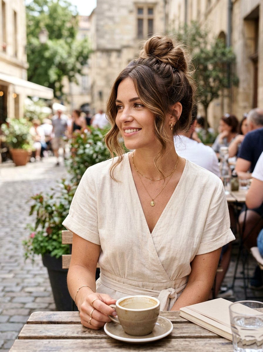 Side Swept Waves With Messy Bun - 20 date night hairstyle with side swept waves - 20 date night hairstyle with side swept waves