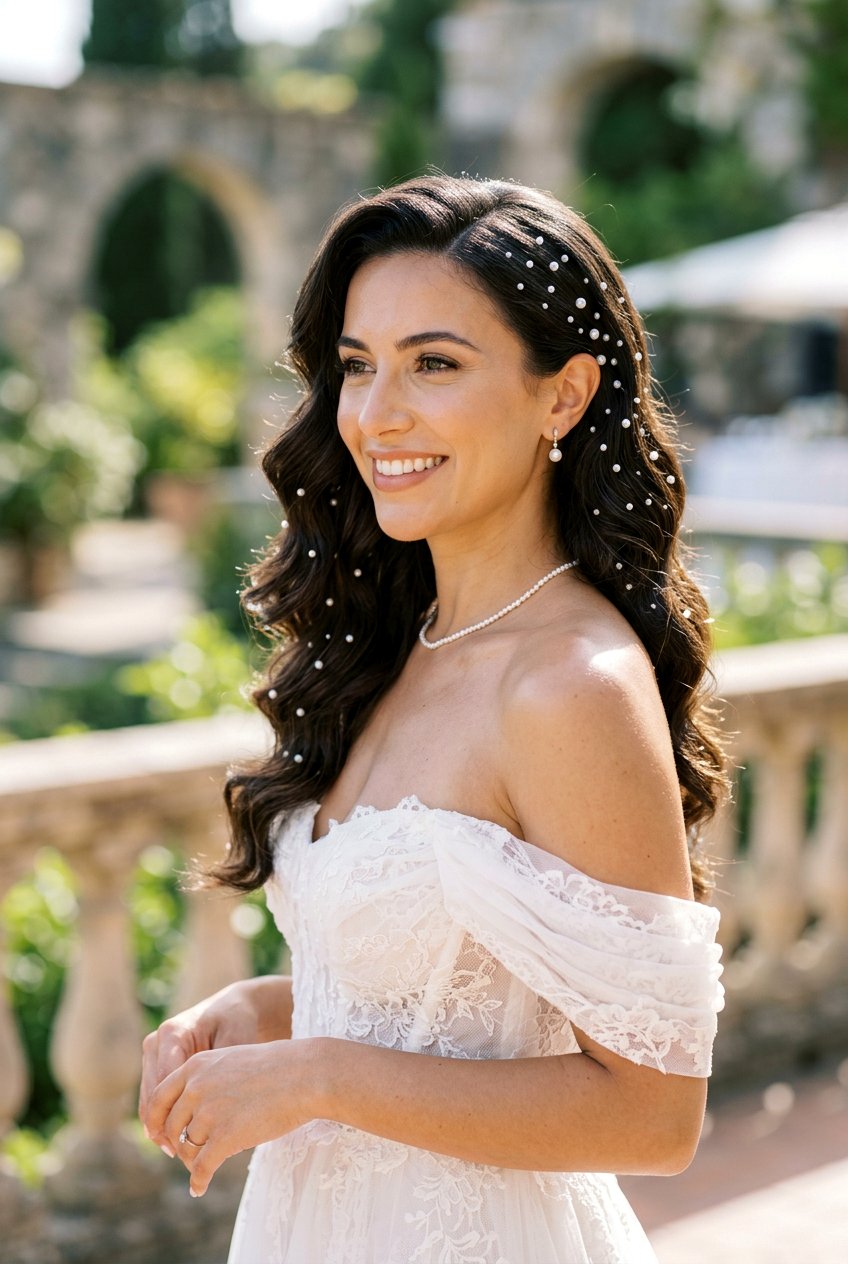 Side Swept Waves With Pearls - 20 prom hairstyle with side swept waves - 20 prom hairstyle with side swept waves