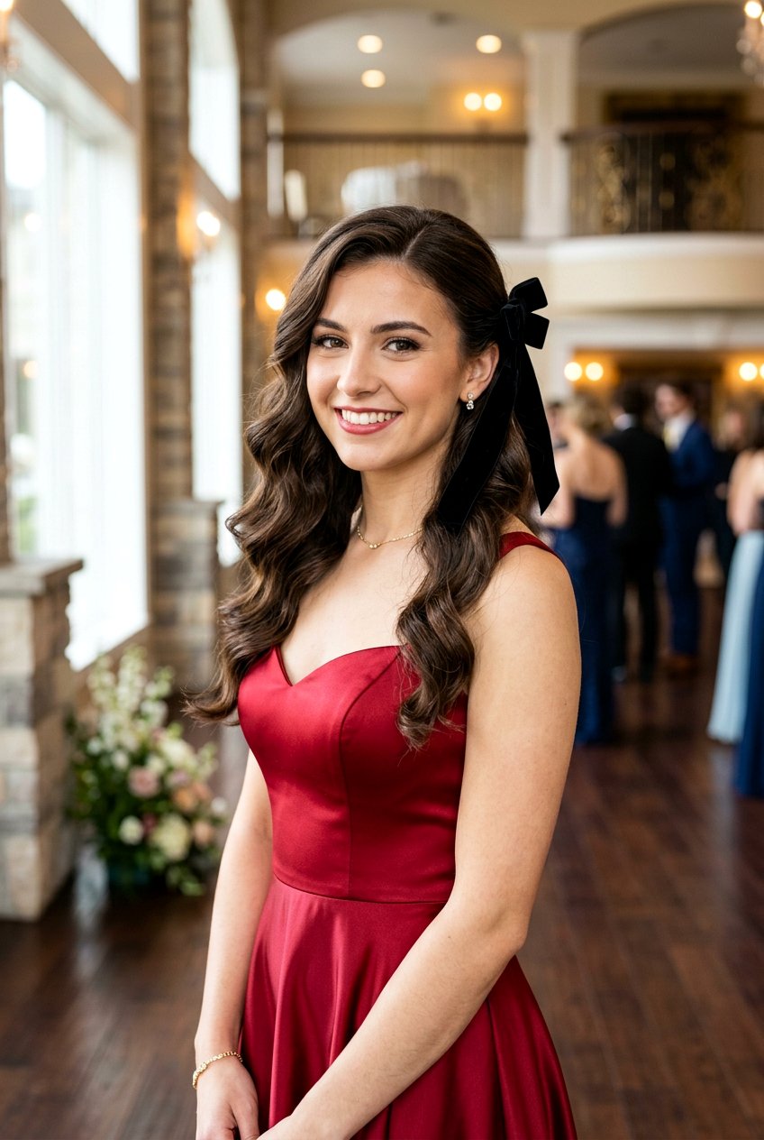 Side Swept Waves With Ribbon - 20 prom hairstyle with side swept waves - 20 prom hairstyle with side swept waves