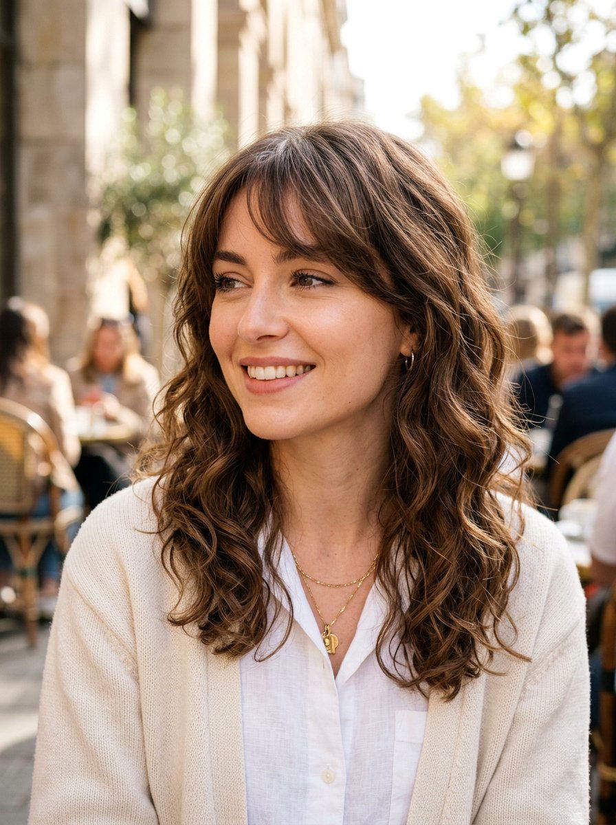 Side Swept Wispy Bangs On Wavy Hair - 20 wavy haircut with wispy bangs - 20 wavy haircut with wispy bangs