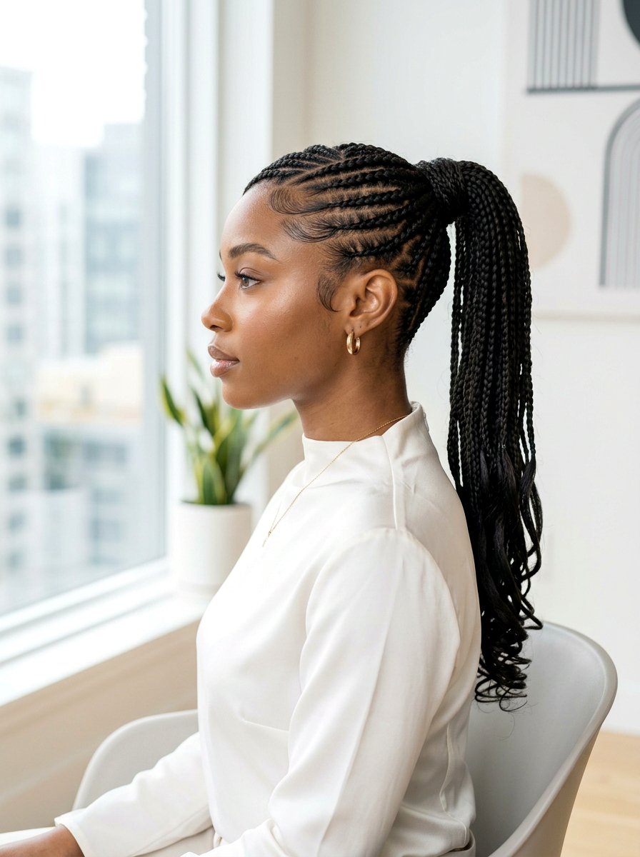 Side Swoop Ponytail With Stitch Braids - 20 side swoop braid ponytail - 20 side swoop braid ponytail