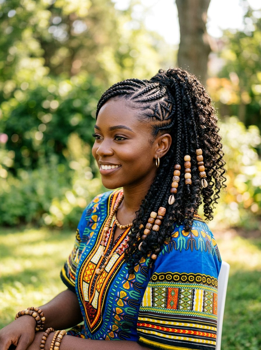 Side Swoop Ponytail With Tribal Braids - 20 side swoop braid ponytail - 20 side swoop braid ponytail