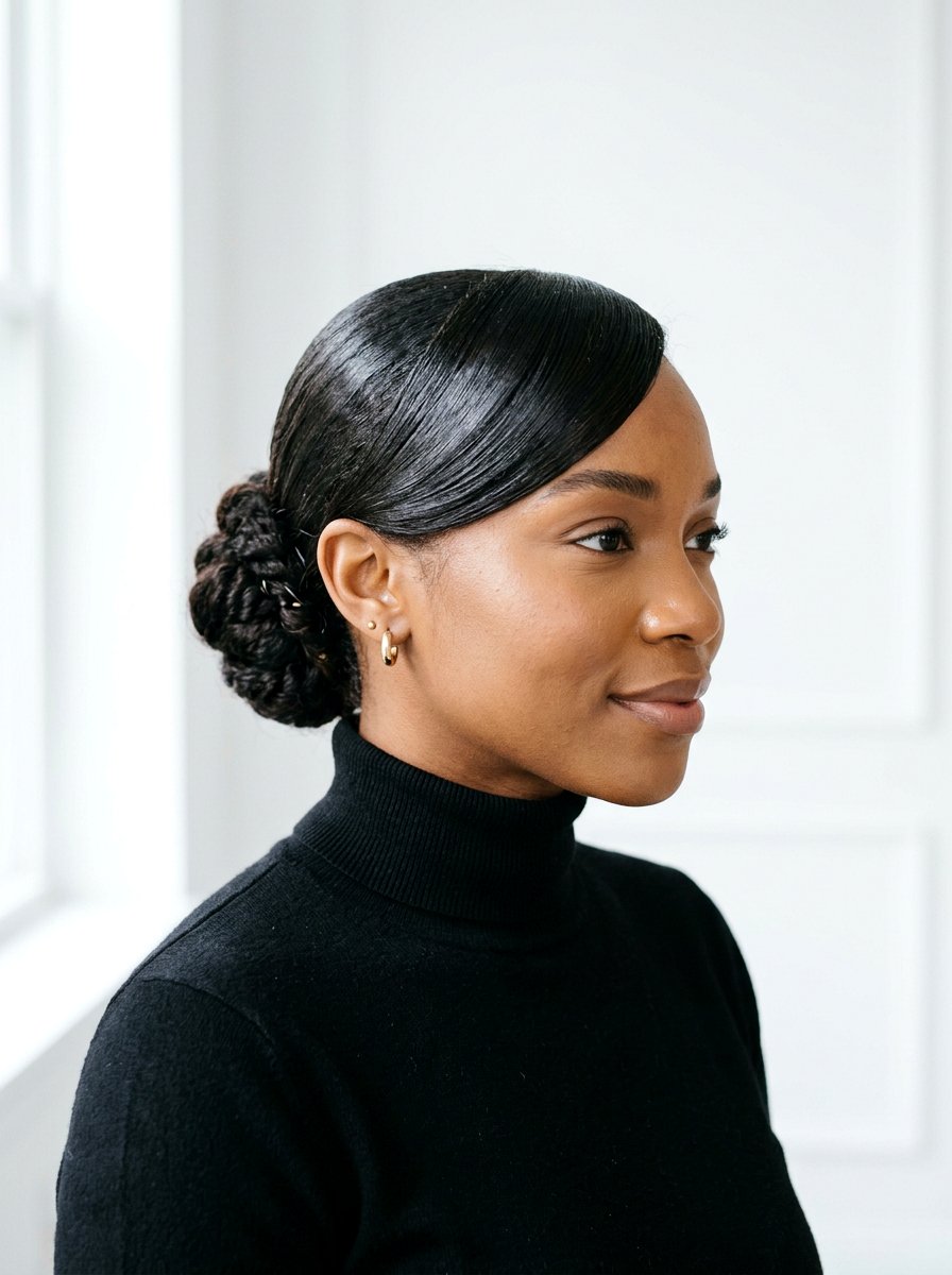 Side Swoop Sleek Bun Natural Hair - 20 sleek natural hair bun with swoop - 20 sleek natural hair bun with swoop